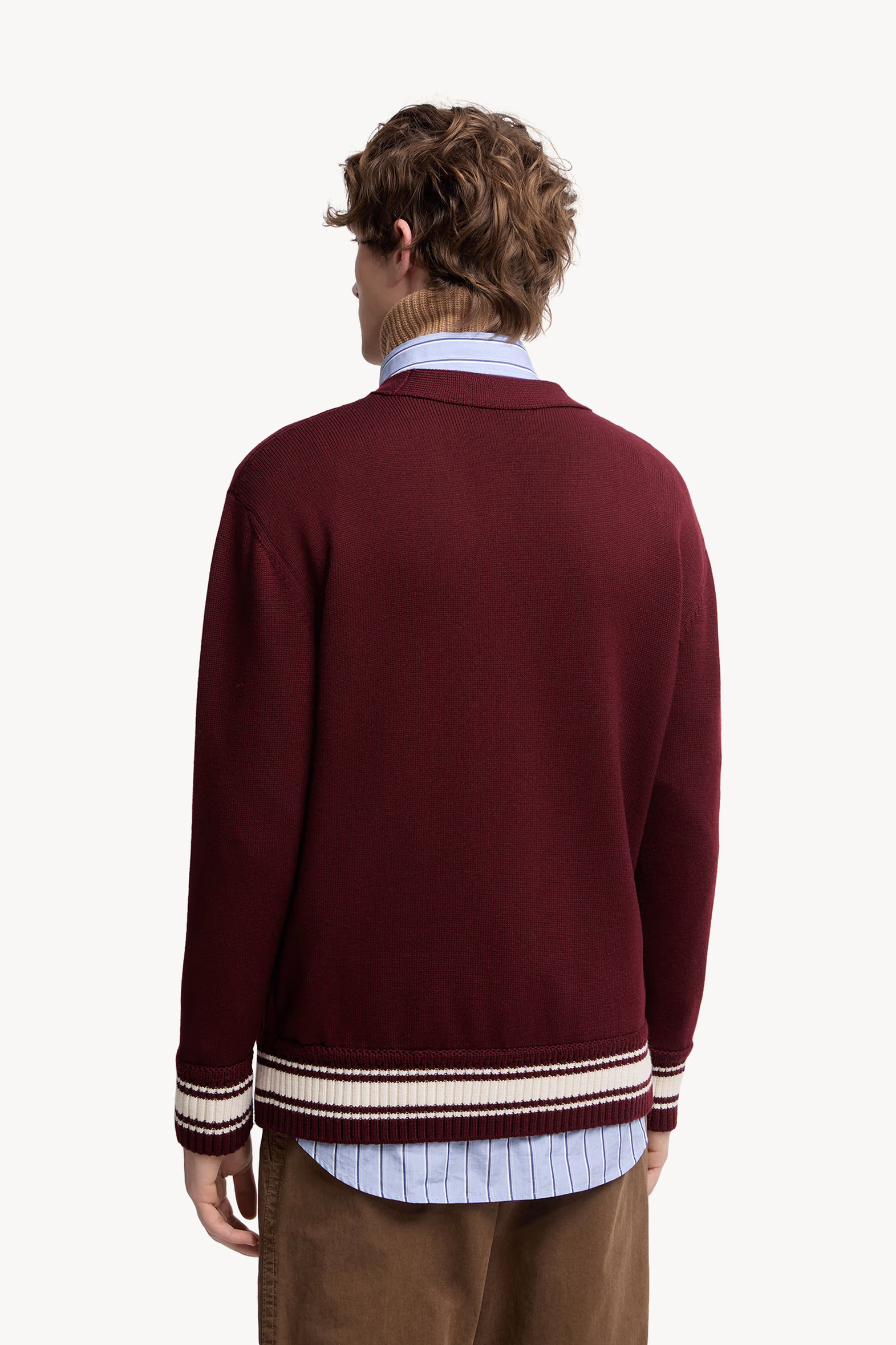 Embroidered Monogram Wool Cardigan Men Burgundy Moncler 5